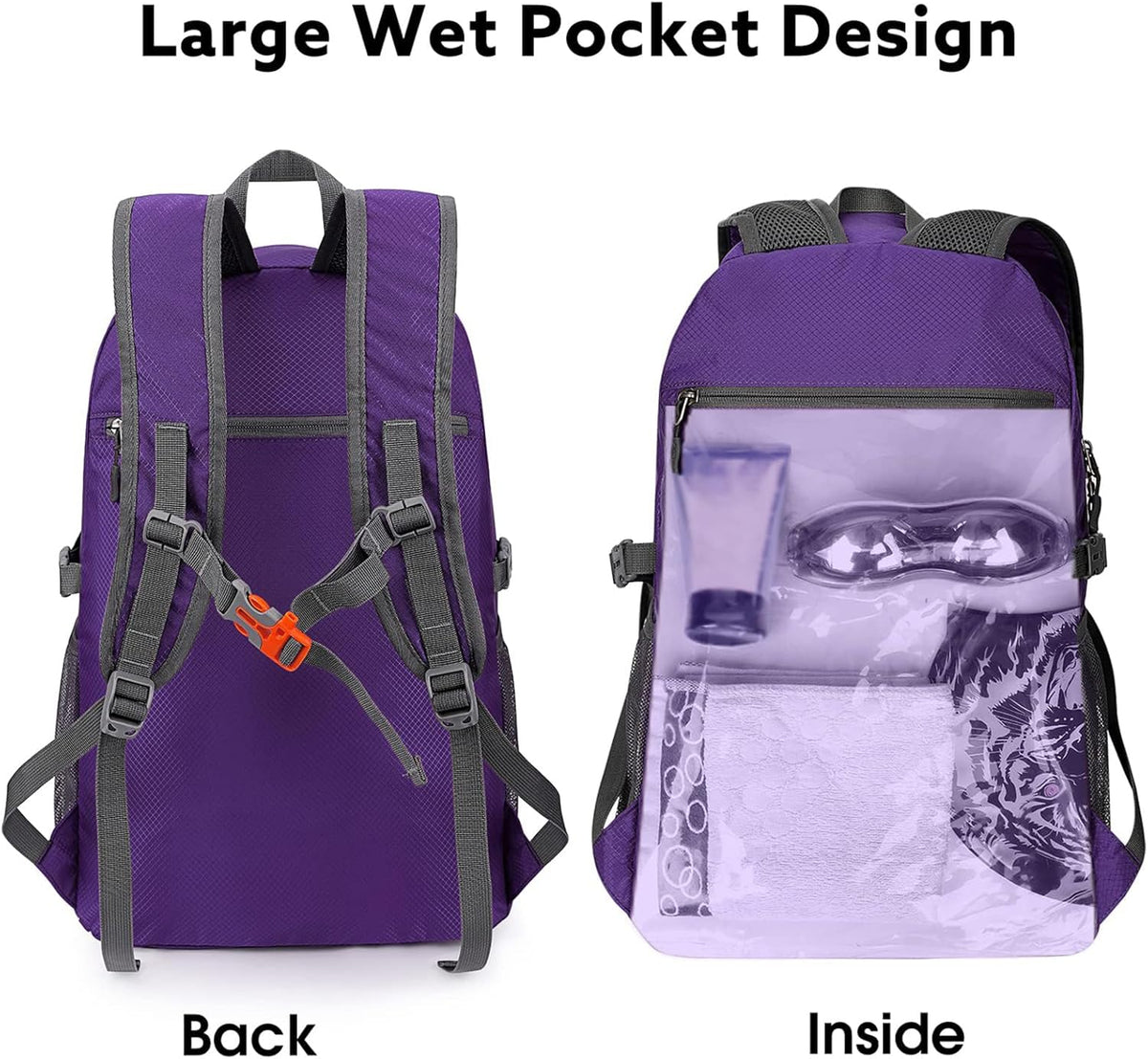 40L Lightweight Packable Hiking Backpack, Waterproof Travel Daypack | Water-Resistant Polyamide, Size: 18.9*12.9*9.4inch(L*W*H), 100% Waterproof Wet Pocket, Travel, Climbing, swimming (Blue)