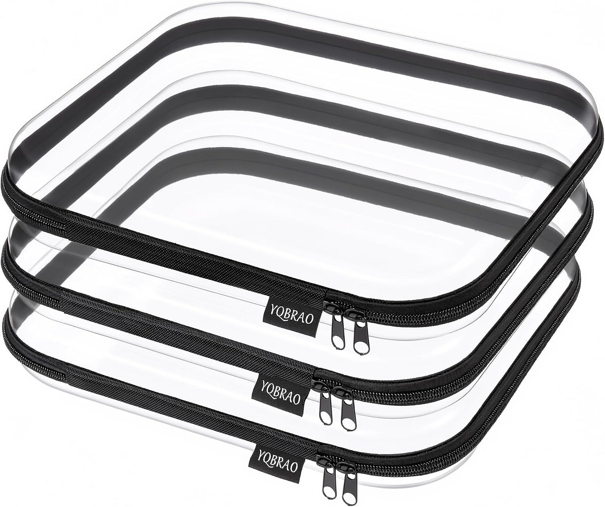 Clear Hard Shell Zipper Case, 1.2mm Heavy Duty Crush-Proof Diaper Bag Organizer Pouches, TSA Approved Travel Makeup Bag for Toiletries & Electronics, (2L, 2M, 2S) Multi-Size Storage Set