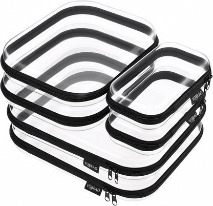 Clear Hard Shell Zipper Case, 1.2mm Heavy Duty Crush-Proof Diaper Bag Organizer Pouches, TSA Approved Travel Makeup Bag for Toiletries & Electronics, (2L, 2M, 2S) Multi-Size Storage Set
