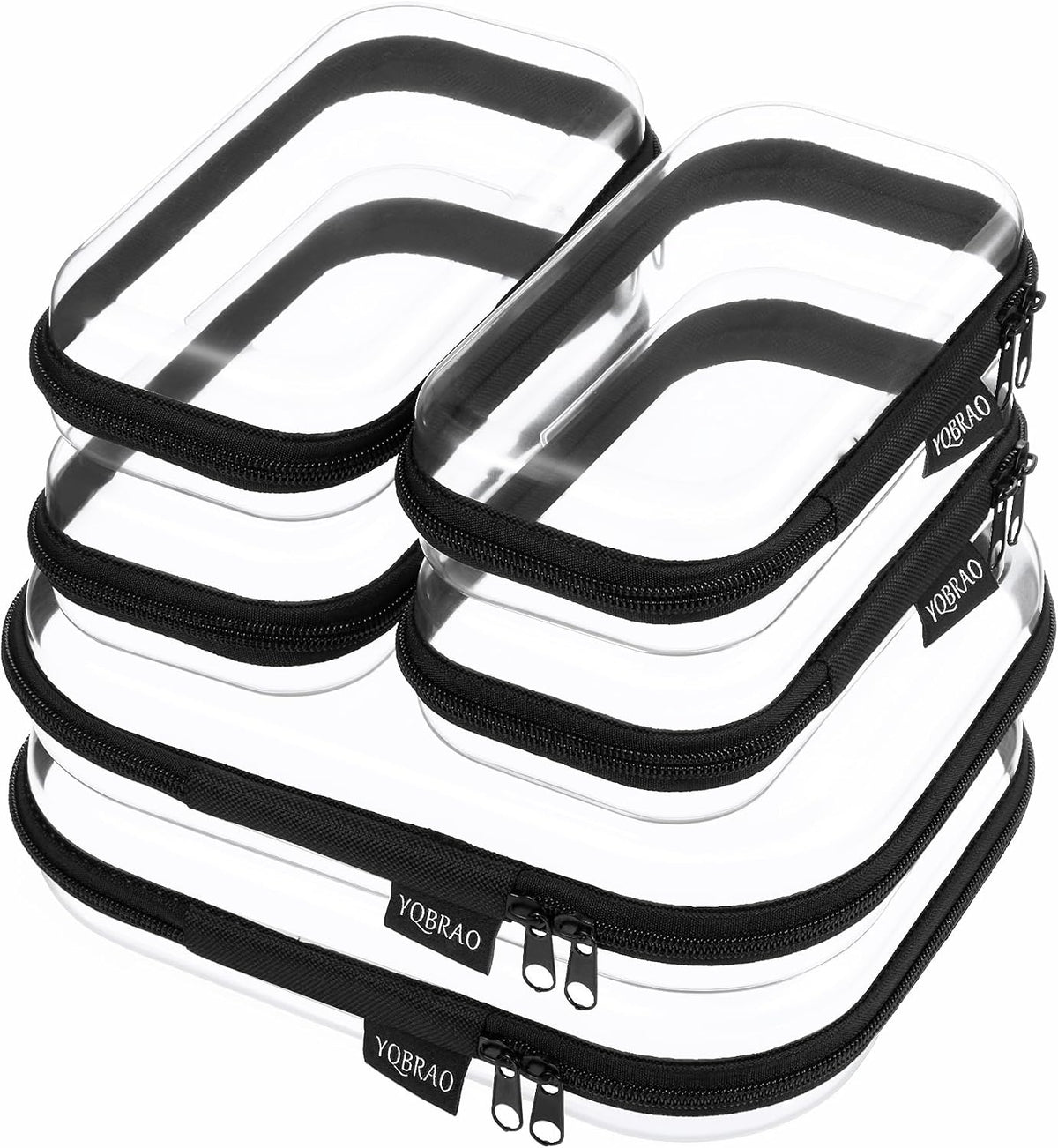 Clear Hard Shell Zipper Case, 1.2mm Heavy Duty Crush-Proof Diaper Bag Organizer Pouches, TSA Approved Travel Makeup Bag for Toiletries & Electronics, (2L, 2M, 2S) Multi-Size Storage Set