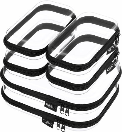 Clear Hard Shell Zipper Case, 1.2mm Heavy Duty Crush-Proof Diaper Bag Organizer Pouches, TSA Approved Travel Makeup Bag for Toiletries & Electronics, (2L, 2M, 2S) Multi-Size Storage Set