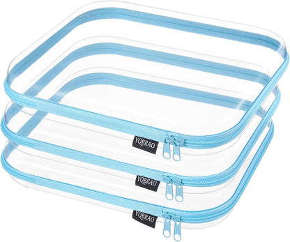 Clear Hard Shell Zipper Case, 1.2mm Heavy Duty Crush-Proof Diaper Bag Organizer Pouches, TSA Approved Travel Makeup Bag for Toiletries & Electronics, (2L, 2M, 2S) Multi-Size Storage Set