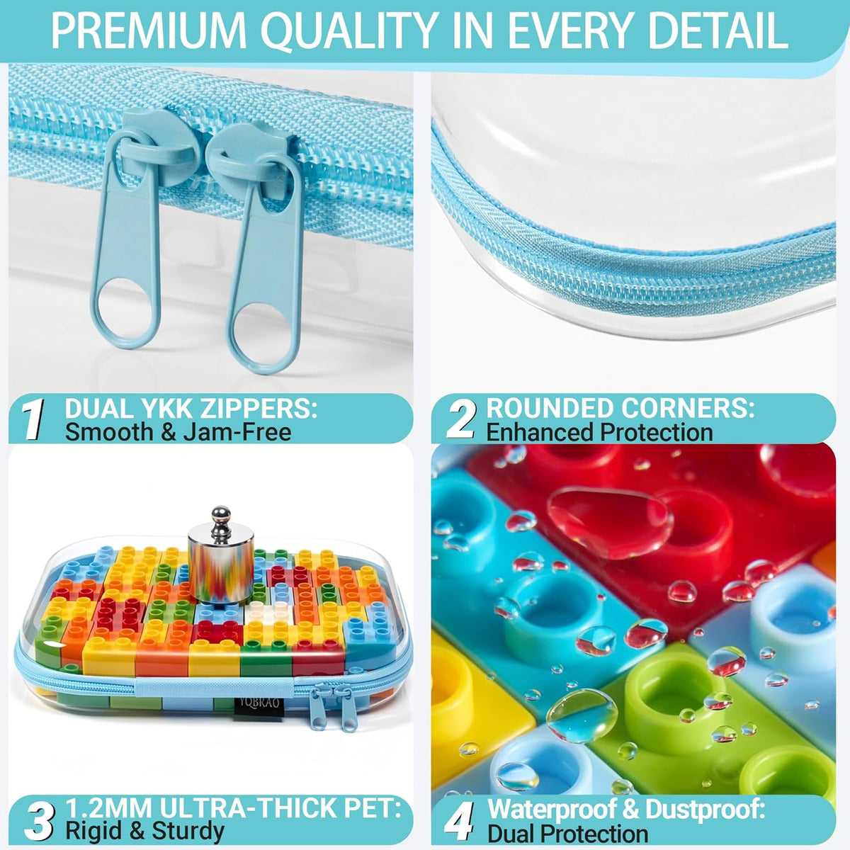 Clear Hard Shell Zipper Case, 1.2mm Heavy Duty Crush-Proof Diaper Bag Organizer Pouches, TSA Approved Travel Makeup Bag for Toiletries & Electronics, (2L, 2M, 2S) Multi-Size Storage Set