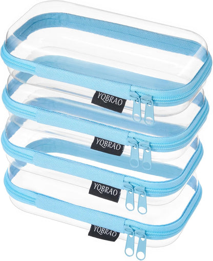 Clear Hard Shell Zipper Case, 1.2mm Heavy Duty Crush-Proof Diaper Bag Organizer Pouches, TSA Approved Travel Makeup Bag for Toiletries & Electronics, (2L, 2M, 2S) Multi-Size Storage Set