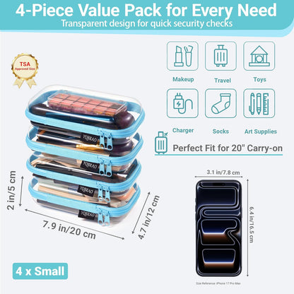 Clear Hard Shell Zipper Case, 1.2mm Heavy Duty Crush-Proof Diaper Bag Organizer Pouches, TSA Approved Travel Makeup Bag for Toiletries & Electronics, (2L, 2M, 2S) Multi-Size Storage Set