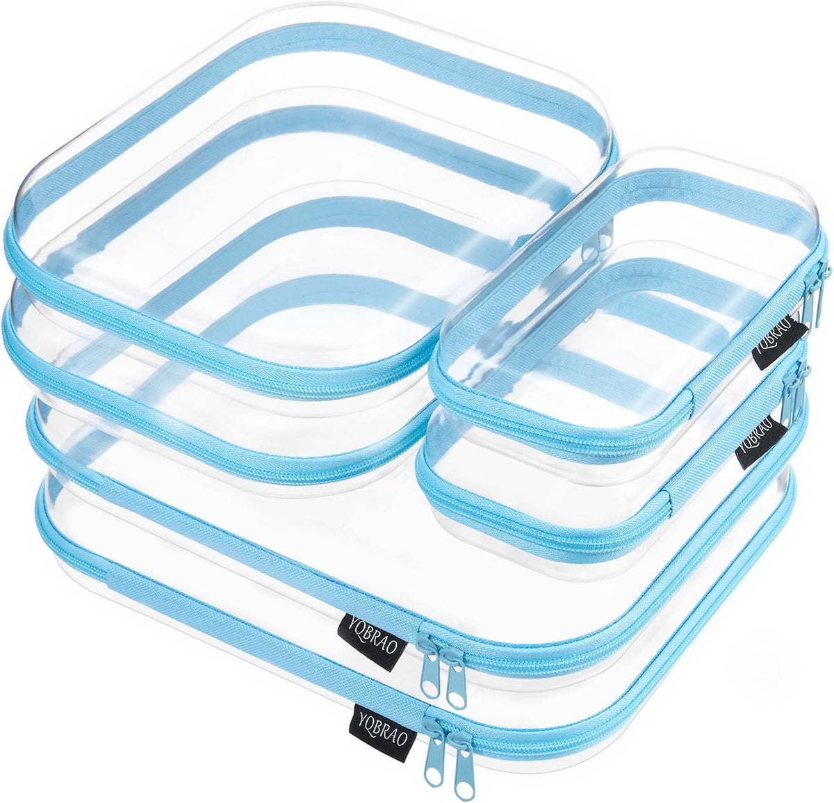 Clear Hard Shell Zipper Case, 1.2mm Heavy Duty Crush-Proof Diaper Bag Organizer Pouches, TSA Approved Travel Makeup Bag for Toiletries & Electronics, (2L, 2M, 2S) Multi-Size Storage Set