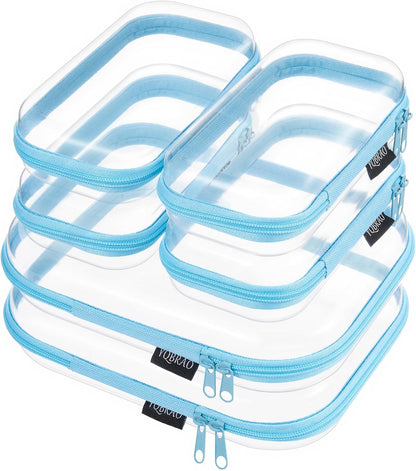 Clear Hard Shell Zipper Case, 1.2mm Heavy Duty Crush-Proof Diaper Bag Organizer Pouches, TSA Approved Travel Makeup Bag for Toiletries & Electronics, (2L, 2M, 2S) Multi-Size Storage Set