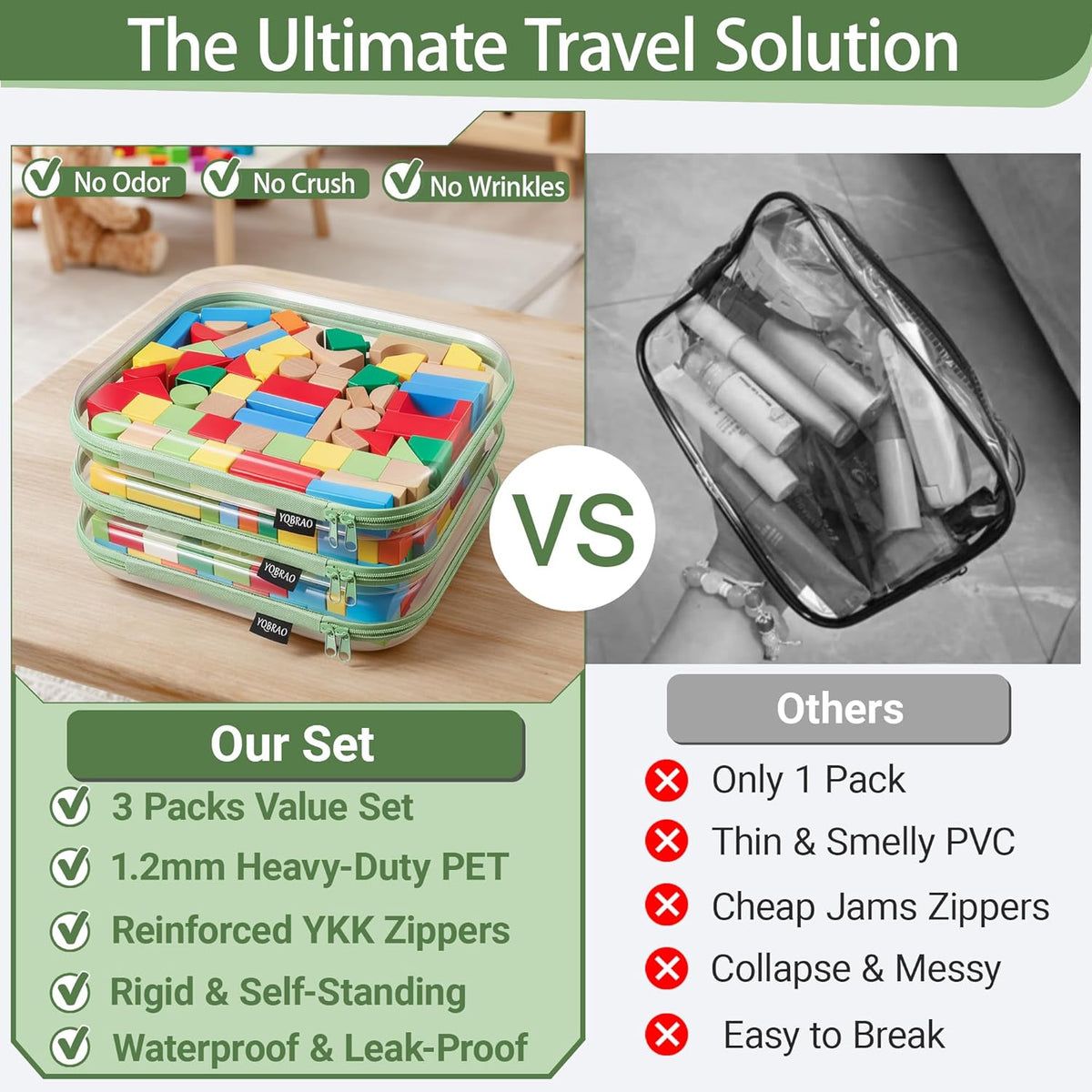 Clear Hard Shell Zipper Case, 1.2mm Heavy Duty Crush-Proof Diaper Bag Organizer Pouches, TSA Approved Travel Makeup Bag for Toiletries & Electronics, (2L, 2M, 2S) Multi-Size Storage Set