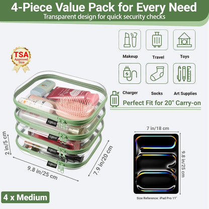 Clear Hard Shell Zipper Case, 1.2mm Heavy Duty Crush-Proof Diaper Bag Organizer Pouches, TSA Approved Travel Makeup Bag for Toiletries & Electronics, (2L, 2M, 2S) Multi-Size Storage Set