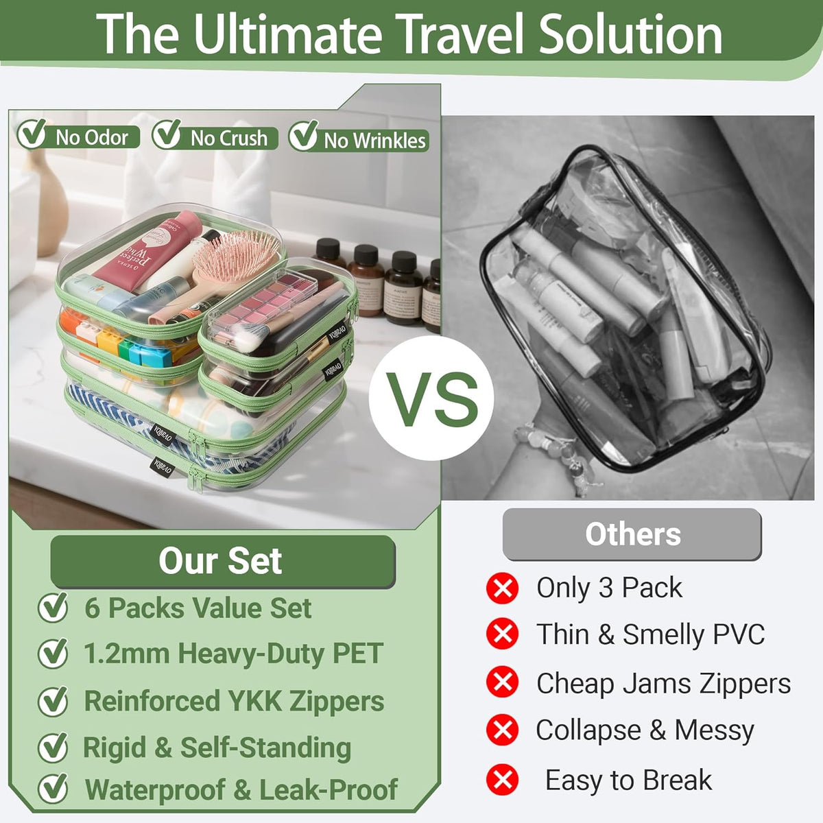 Clear Hard Shell Zipper Case, 1.2mm Heavy Duty Crush-Proof Diaper Bag Organizer Pouches, TSA Approved Travel Makeup Bag for Toiletries & Electronics, (2L, 2M, 2S) Multi-Size Storage Set