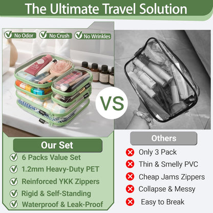 Clear Hard Shell Zipper Case, 1.2mm Heavy Duty Crush-Proof Diaper Bag Organizer Pouches, TSA Approved Travel Makeup Bag for Toiletries & Electronics, (2L, 2M, 2S) Multi-Size Storage Set