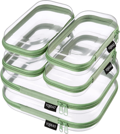 Clear Hard Shell Zipper Case, 1.2mm Heavy Duty Crush-Proof Diaper Bag Organizer Pouches, TSA Approved Travel Makeup Bag for Toiletries & Electronics, (2L, 2M, 2S) Multi-Size Storage Set