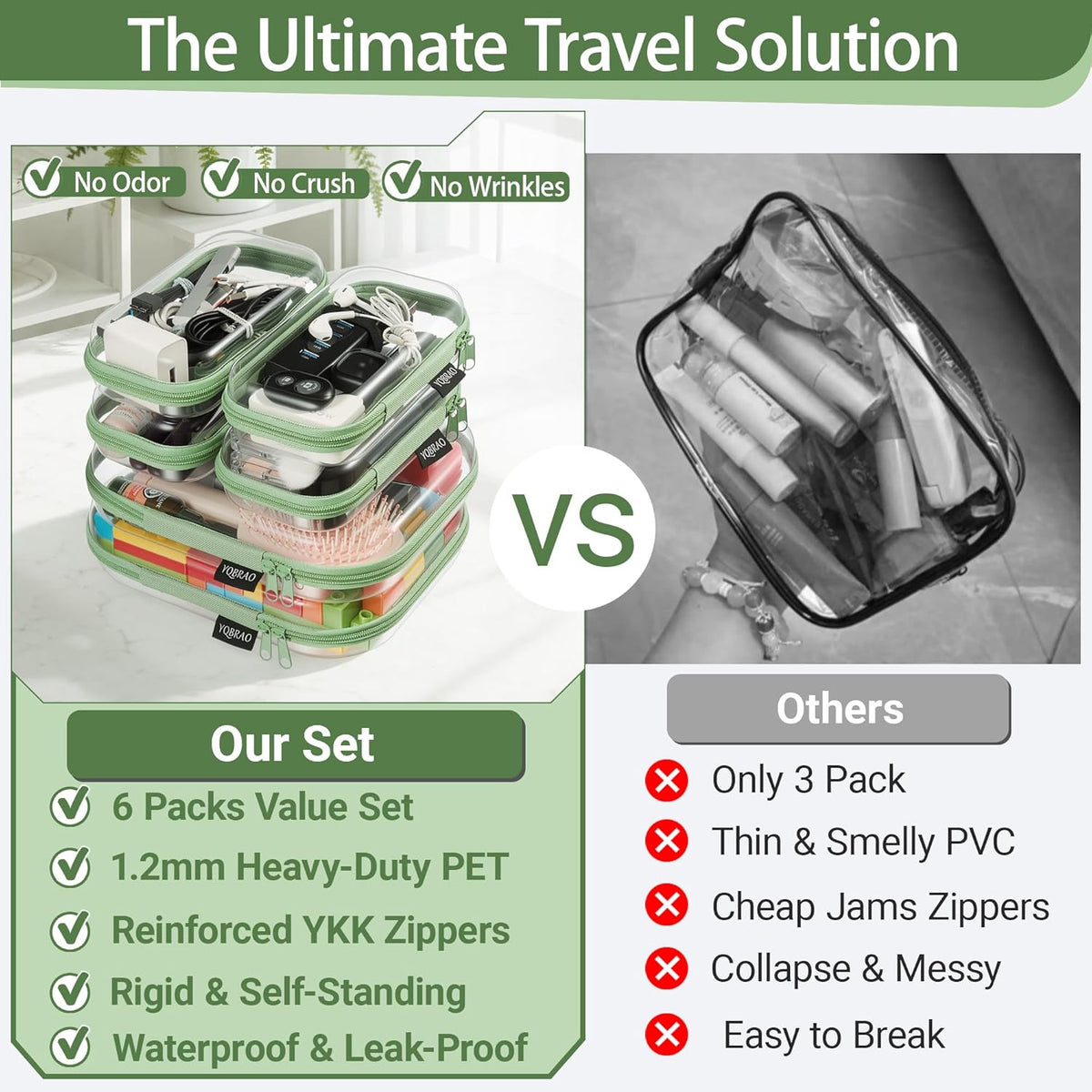 Clear Hard Shell Zipper Case, 1.2mm Heavy Duty Crush-Proof Diaper Bag Organizer Pouches, TSA Approved Travel Makeup Bag for Toiletries & Electronics, (2L, 2M, 2S) Multi-Size Storage Set