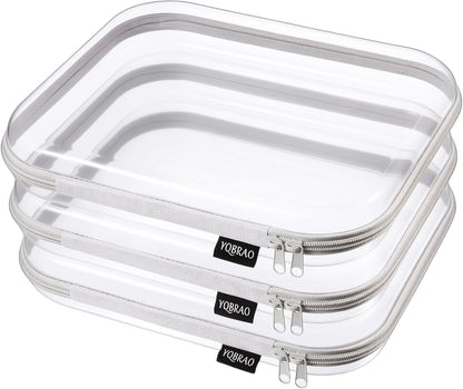 Clear Hard Shell Zipper Case, 1.2mm Heavy Duty Crush-Proof Diaper Bag Organizer Pouches, TSA Approved Travel Makeup Bag for Toiletries & Electronics, (2L, 2M, 2S) Multi-Size Storage Set