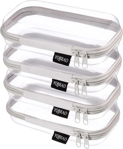 Clear Hard Shell Zipper Case, 1.2mm Heavy Duty Crush-Proof Diaper Bag Organizer Pouches, TSA Approved Travel Makeup Bag for Toiletries & Electronics, (2L, 2M, 2S) Multi-Size Storage Set