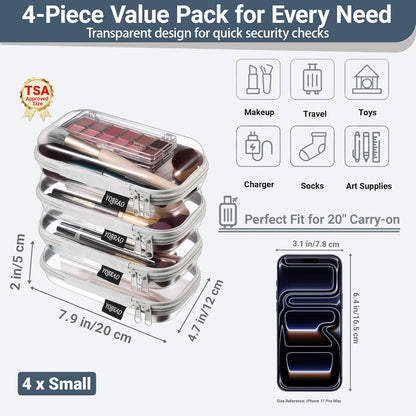 Clear Hard Shell Zipper Case, 1.2mm Heavy Duty Crush-Proof Diaper Bag Organizer Pouches, TSA Approved Travel Makeup Bag for Toiletries & Electronics, (2L, 2M, 2S) Multi-Size Storage Set