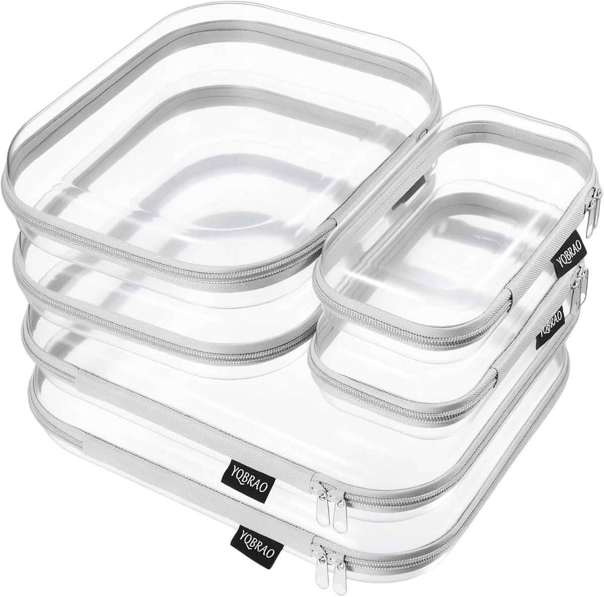 Clear Hard Shell Zipper Case, 1.2mm Heavy Duty Crush-Proof Diaper Bag Organizer Pouches, TSA Approved Travel Makeup Bag for Toiletries & Electronics, (2L, 2M, 2S) Multi-Size Storage Set