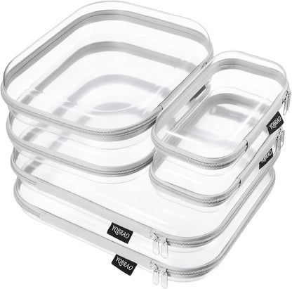 Clear Hard Shell Zipper Case, 1.2mm Heavy Duty Crush-Proof Diaper Bag Organizer Pouches, TSA Approved Travel Makeup Bag for Toiletries & Electronics, (2L, 2M, 2S) Multi-Size Storage Set