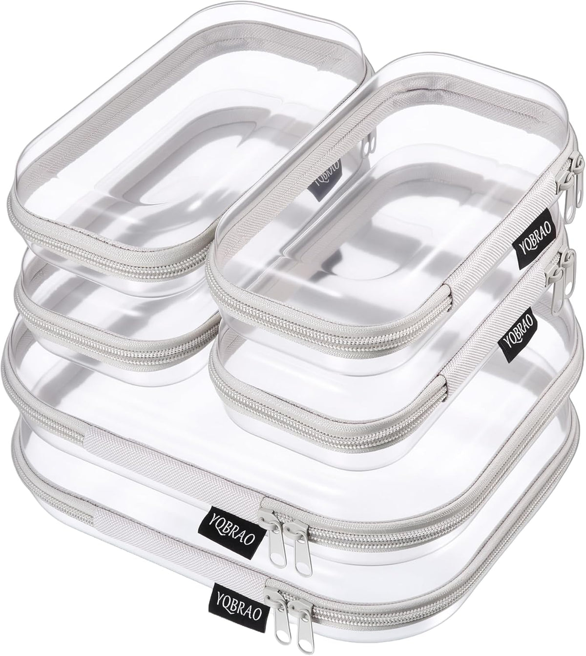 Clear Hard Shell Zipper Case, 1.2mm Heavy Duty Crush-Proof Diaper Bag Organizer Pouches, TSA Approved Travel Makeup Bag for Toiletries & Electronics, (2L, 2M, 2S) Multi-Size Storage Set