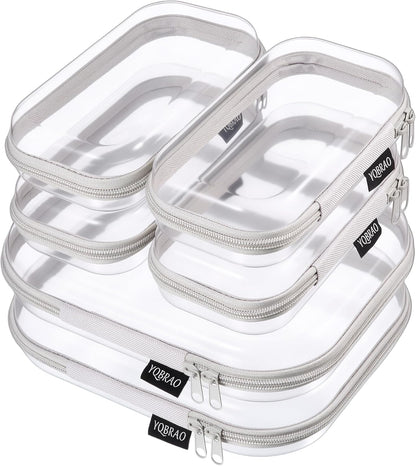 Clear Hard Shell Zipper Case, 1.2mm Heavy Duty Crush-Proof Diaper Bag Organizer Pouches, TSA Approved Travel Makeup Bag for Toiletries & Electronics, (2L, 2M, 2S) Multi-Size Storage Set