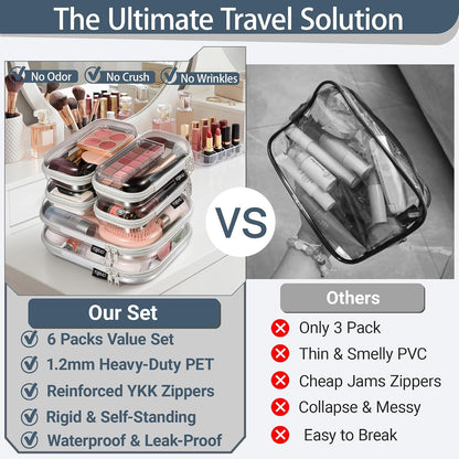 Clear Hard Shell Zipper Case, 1.2mm Heavy Duty Crush-Proof Diaper Bag Organizer Pouches, TSA Approved Travel Makeup Bag for Toiletries & Electronics, (2L, 2M, 2S) Multi-Size Storage Set