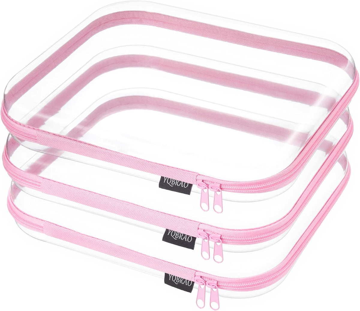 Clear Hard Shell Zipper Case, 1.2mm Heavy Duty Crush-Proof Diaper Bag Organizer Pouches, TSA Approved Travel Makeup Bag for Toiletries & Electronics, (2L, 2M, 2S) Multi-Size Storage Set