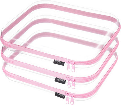Clear Hard Shell Zipper Case, 1.2mm Heavy Duty Crush-Proof Diaper Bag Organizer Pouches, TSA Approved Travel Makeup Bag for Toiletries & Electronics, (2L, 2M, 2S) Multi-Size Storage Set