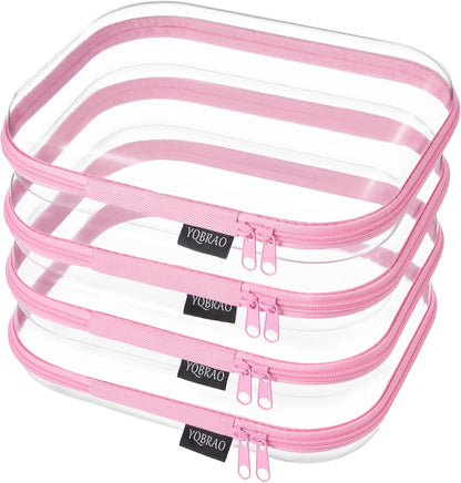Clear Hard Shell Zipper Case, 1.2mm Heavy Duty Crush-Proof Diaper Bag Organizer Pouches, TSA Approved Travel Makeup Bag for Toiletries & Electronics, (2L, 2M, 2S) Multi-Size Storage Set