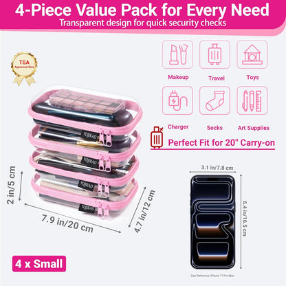 Clear Hard Shell Zipper Case, 1.2mm Heavy Duty Crush-Proof Diaper Bag Organizer Pouches, TSA Approved Travel Makeup Bag for Toiletries & Electronics, (2L, 2M, 2S) Multi-Size Storage Set