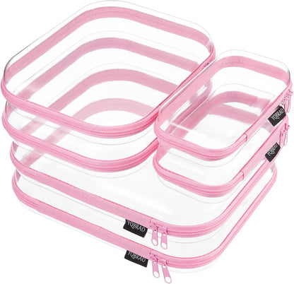 Clear Hard Shell Zipper Case, 1.2mm Heavy Duty Crush-Proof Diaper Bag Organizer Pouches, TSA Approved Travel Makeup Bag for Toiletries & Electronics, (2L, 2M, 2S) Multi-Size Storage Set