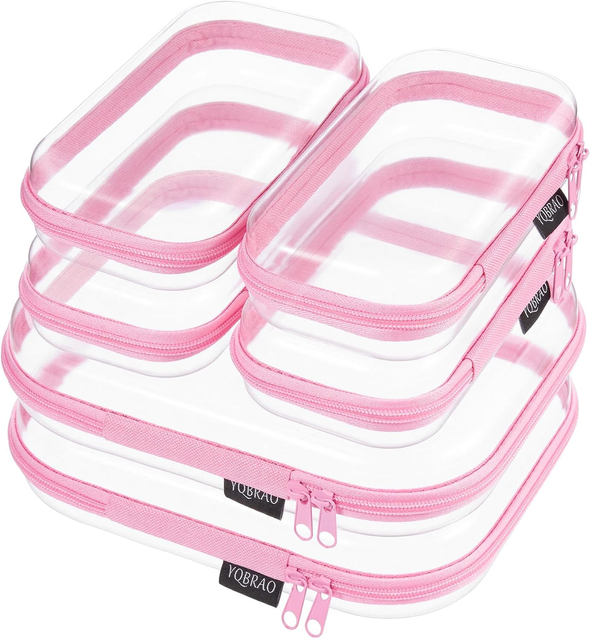 Clear Hard Shell Zipper Case, 1.2mm Heavy Duty Crush-Proof Diaper Bag Organizer Pouches, TSA Approved Travel Makeup Bag for Toiletries & Electronics, (2L, 2M, 2S) Multi-Size Storage Set
