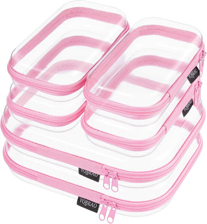 Clear Hard Shell Zipper Case, 1.2mm Heavy Duty Crush-Proof Diaper Bag Organizer Pouches, TSA Approved Travel Makeup Bag for Toiletries & Electronics, (2L, 2M, 2S) Multi-Size Storage Set
