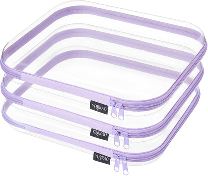 Clear Hard Shell Zipper Case, 1.2mm Heavy Duty Crush-Proof Diaper Bag Organizer Pouches, TSA Approved Travel Makeup Bag for Toiletries & Electronics, (2L, 2M, 2S) Multi-Size Storage Set