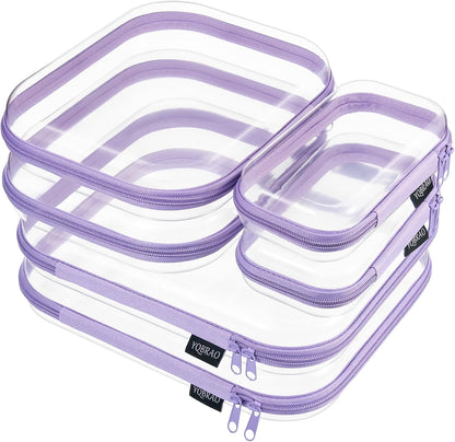 Clear Hard Shell Zipper Case, 1.2mm Heavy Duty Crush-Proof Diaper Bag Organizer Pouches, TSA Approved Travel Makeup Bag for Toiletries & Electronics, (2L, 2M, 2S) Multi-Size Storage Set