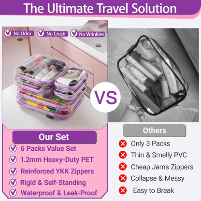 Clear Hard Shell Zipper Case, 1.2mm Heavy Duty Crush-Proof Diaper Bag Organizer Pouches, TSA Approved Travel Makeup Bag for Toiletries & Electronics, (2L, 2M, 2S) Multi-Size Storage Set