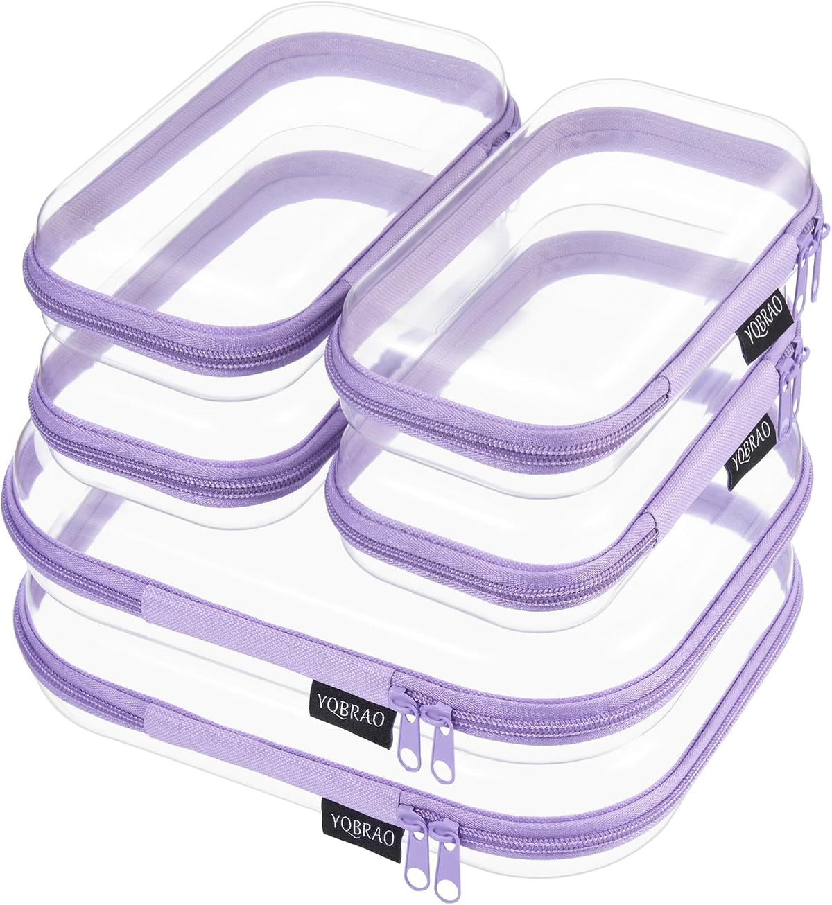 Clear Hard Shell Zipper Case, 1.2mm Heavy Duty Crush-Proof Diaper Bag Organizer Pouches, TSA Approved Travel Makeup Bag for Toiletries & Electronics, (2L, 2M, 2S) Multi-Size Storage Set