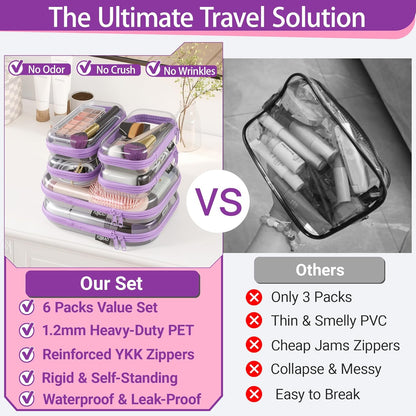 Clear Hard Shell Zipper Case, 1.2mm Heavy Duty Crush-Proof Diaper Bag Organizer Pouches, TSA Approved Travel Makeup Bag for Toiletries & Electronics, (2L, 2M, 2S) Multi-Size Storage Set
