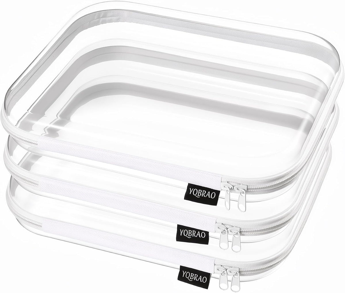 Clear Hard Shell Zipper Case, 1.2mm Heavy Duty Crush-Proof Diaper Bag Organizer Pouches, TSA Approved Travel Makeup Bag for Toiletries & Electronics, (2L, 2M, 2S) Multi-Size Storage Set