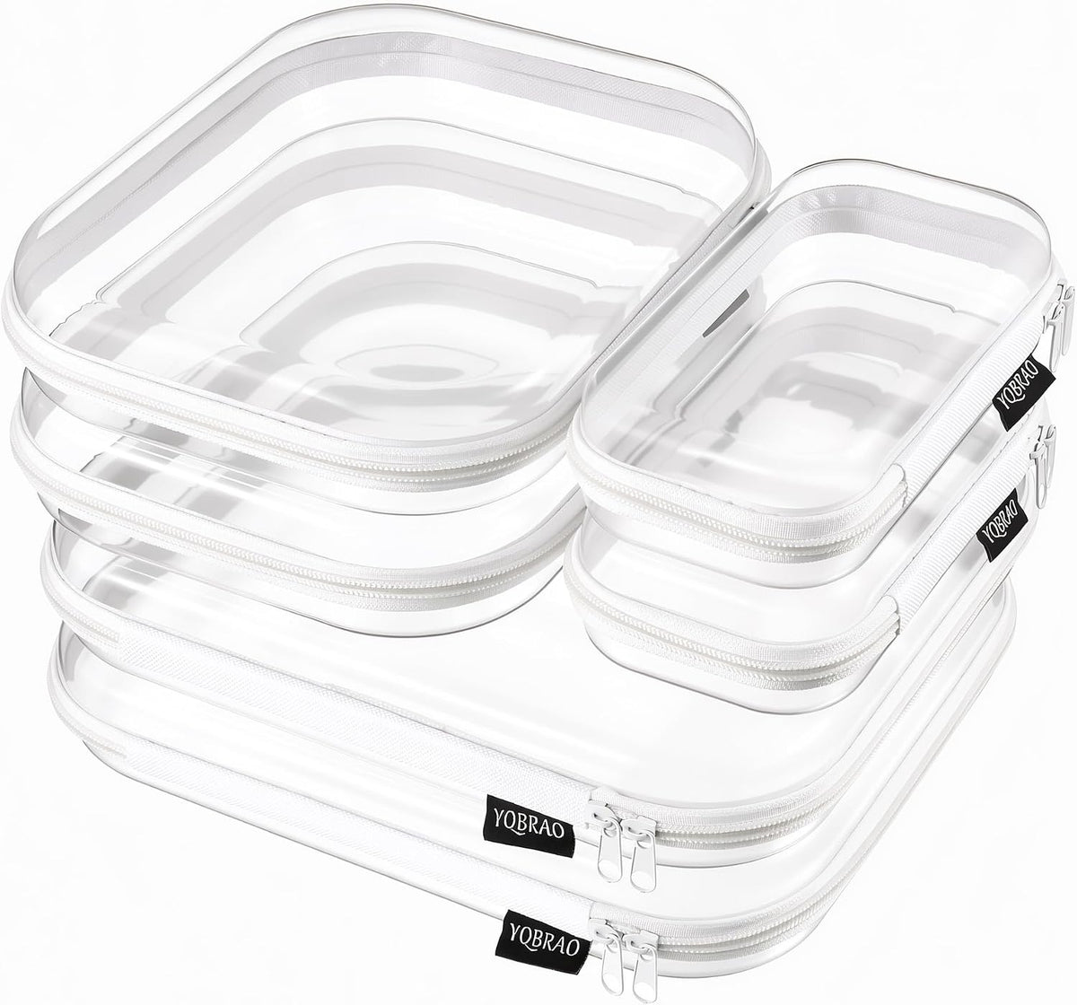 Clear Hard Shell Zipper Case, 1.2mm Heavy Duty Crush-Proof Diaper Bag Organizer Pouches, TSA Approved Travel Makeup Bag for Toiletries & Electronics, (2L, 2M, 2S) Multi-Size Storage Set