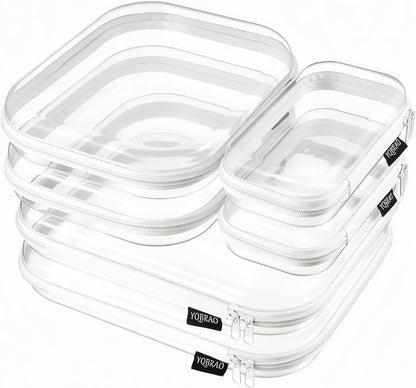 Clear Hard Shell Zipper Case, 1.2mm Heavy Duty Crush-Proof Diaper Bag Organizer Pouches, TSA Approved Travel Makeup Bag for Toiletries & Electronics, (2L, 2M, 2S) Multi-Size Storage Set