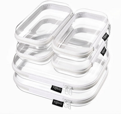 Clear Hard Shell Zipper Case, 1.2mm Heavy Duty Crush-Proof Diaper Bag Organizer Pouches, TSA Approved Travel Makeup Bag for Toiletries & Electronics, (2L, 2M, 2S) Multi-Size Storage Set