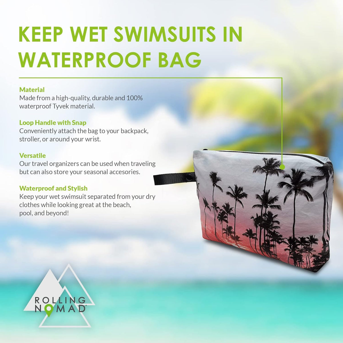 Tyvek Zippered Pouch, Wet Swimsuit Bags, Wet & Dry Reversable Pouch, Travel, Toiletry, Pool, Beach Essentials, Waterproof, Summer Must Haves, 11.5x8.5x2 Inch, (Small)