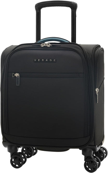 Under Seat Luggage with Wheels, Softside Small Suitcase Spinner Carry On Luggage Bags for Airlines Airplanes Short Trip Men Women (Black, 14.5-Inch Plus Underseat)