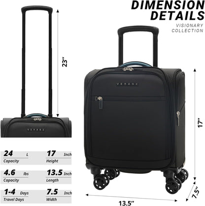 Under Seat Luggage with Wheels, Softside Small Suitcase Spinner Carry On Luggage Bags for Airlines Airplanes Short Trip Men Women (Black, 14.5-Inch Plus Underseat)
