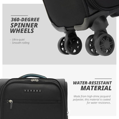 Under Seat Luggage with Wheels, Softside Small Suitcase Spinner Carry On Luggage Bags for Airlines Airplanes Short Trip Men Women (Black, 14.5-Inch Plus Underseat)