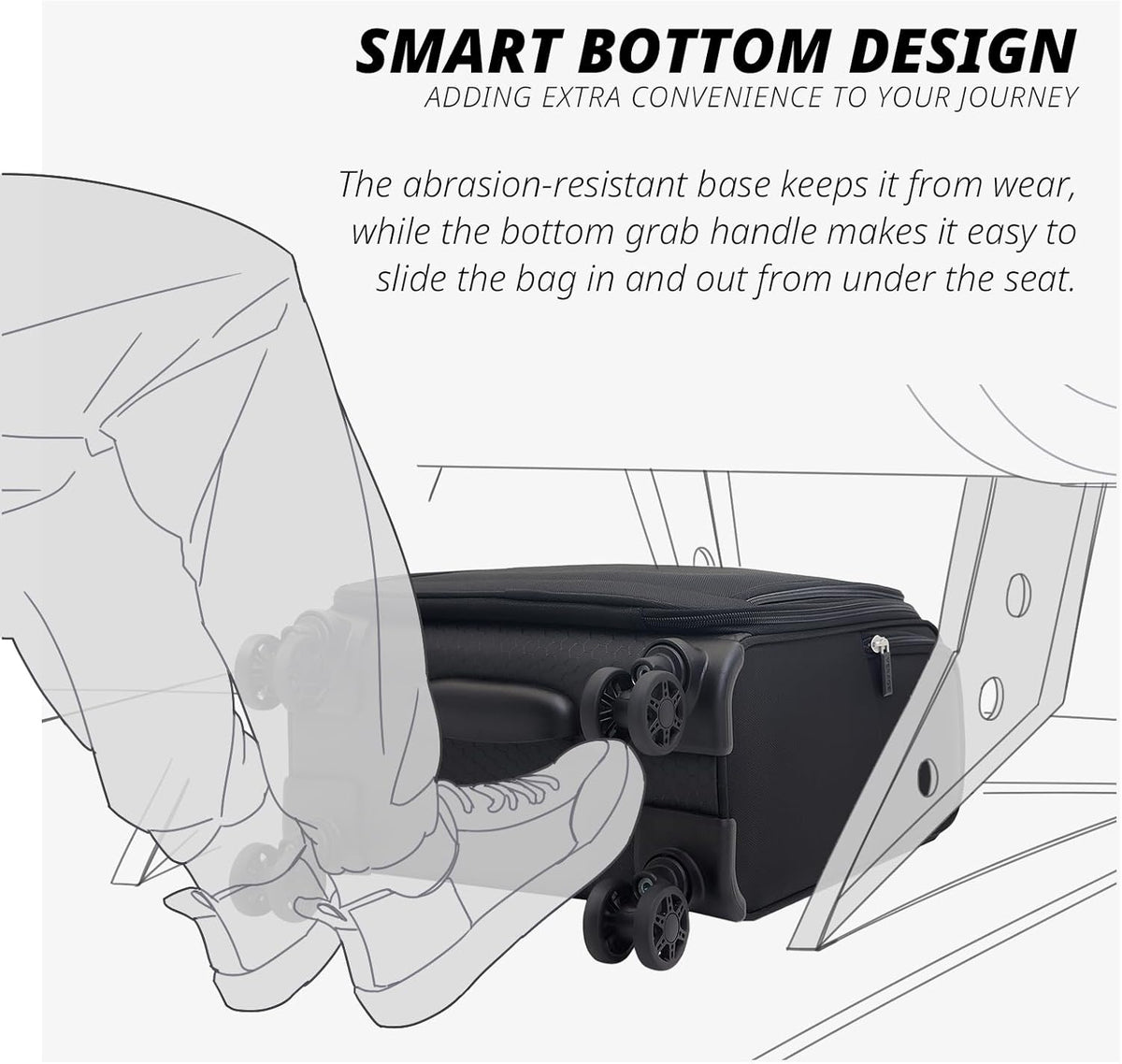 Under Seat Luggage with Wheels, Softside Small Suitcase Spinner Carry On Luggage Bags for Airlines Airplanes Short Trip Men Women (Black, 14.5-Inch Plus Underseat)