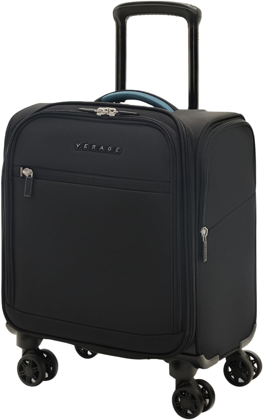 Under Seat Luggage with Wheels, Softside Small Suitcase Spinner Carry On Luggage Bags for Airlines Airplanes Short Trip Men Women (Black, 14.5-Inch Plus Underseat)