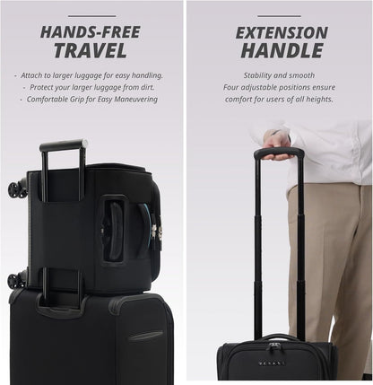 Under Seat Luggage with Wheels, Softside Small Suitcase Spinner Carry On Luggage Bags for Airlines Airplanes Short Trip Men Women (Black, 14.5-Inch Plus Underseat)