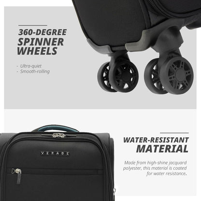 Under Seat Luggage with Wheels, Softside Small Suitcase Spinner Carry On Luggage Bags for Airlines Airplanes Short Trip Men Women (Black, 14.5-Inch Plus Underseat)