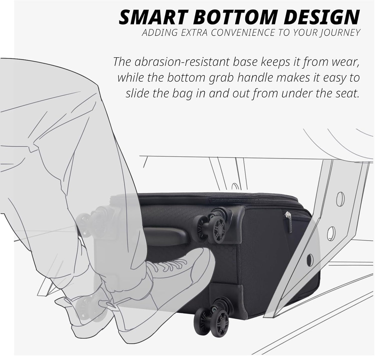 Under Seat Luggage with Wheels, Softside Small Suitcase Spinner Carry On Luggage Bags for Airlines Airplanes Short Trip Men Women (Black, 14.5-Inch Plus Underseat)
